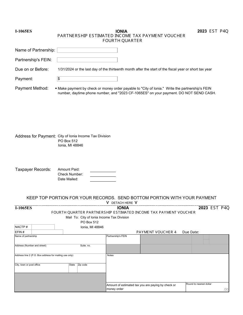 Form I-1065ES Partnership Estimated Income Tax Payment Vouchers - City of Ionia, Michigan, Page 4
