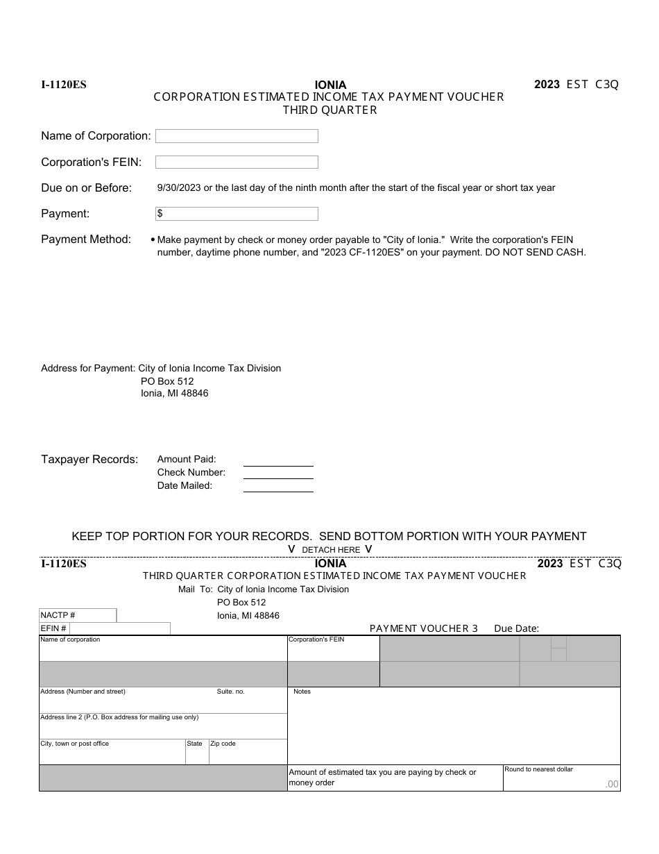 Form I-1120ES Corporation Estimated Income Tax Payment Vouchers - City of Ionia, Michigan, Page 3