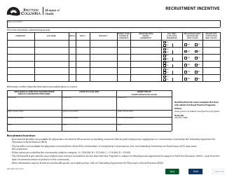 Form HLTH2856 Recruitment Incentive - British Columbia, Canada