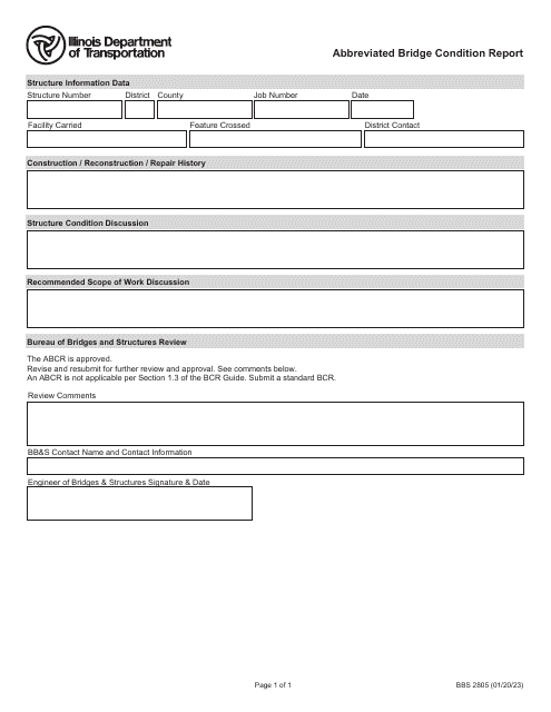 Form BBS2805 Abbreviated Bridge Condition Report - Illinois