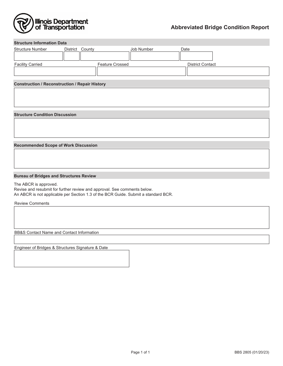 Form BBS2805 Abbreviated Bridge Condition Report - Illinois, Page 1