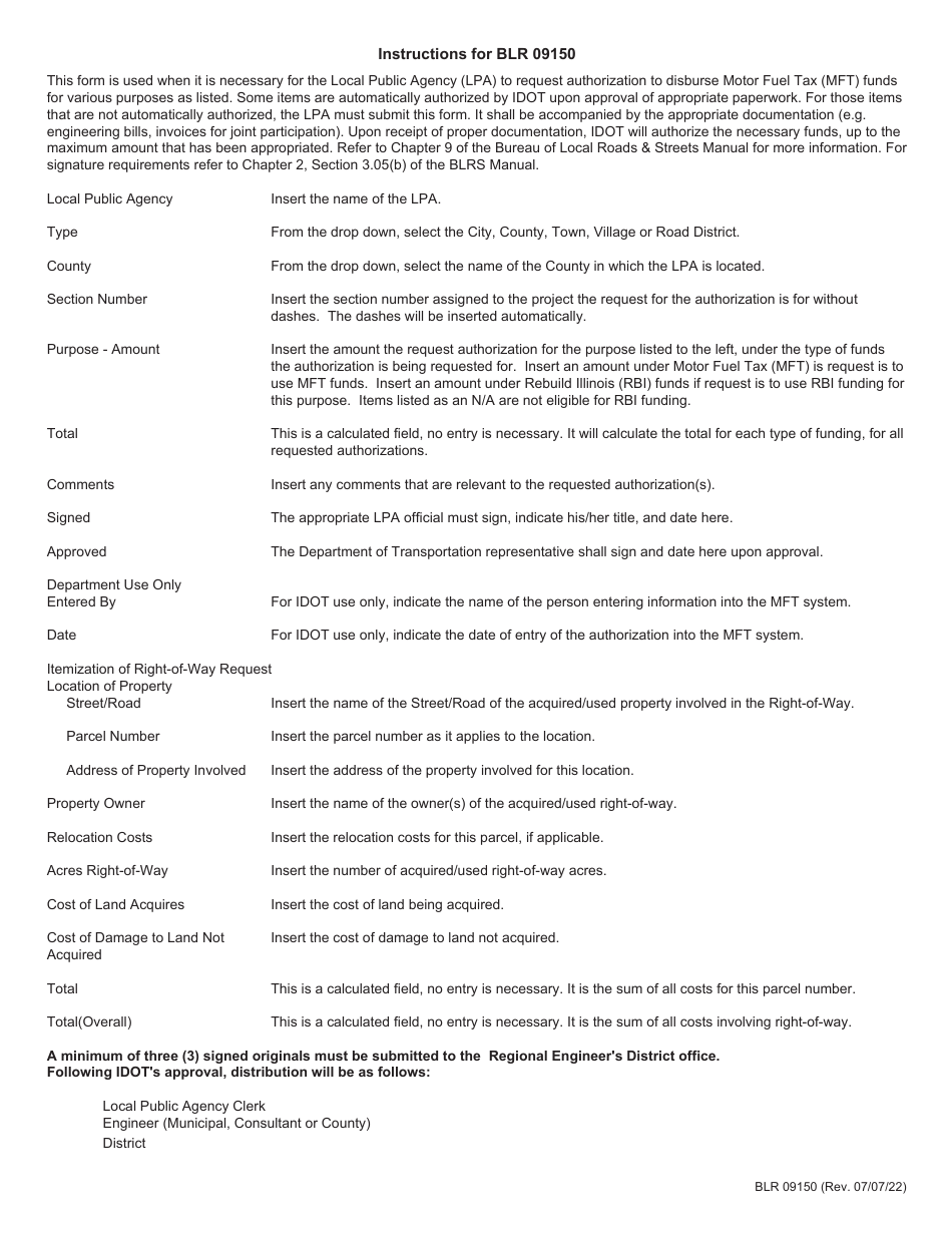 Form BLR09150 Request for Expenditure / Authorization of Motor Fuel Tax Funds - Illinois, Page 3