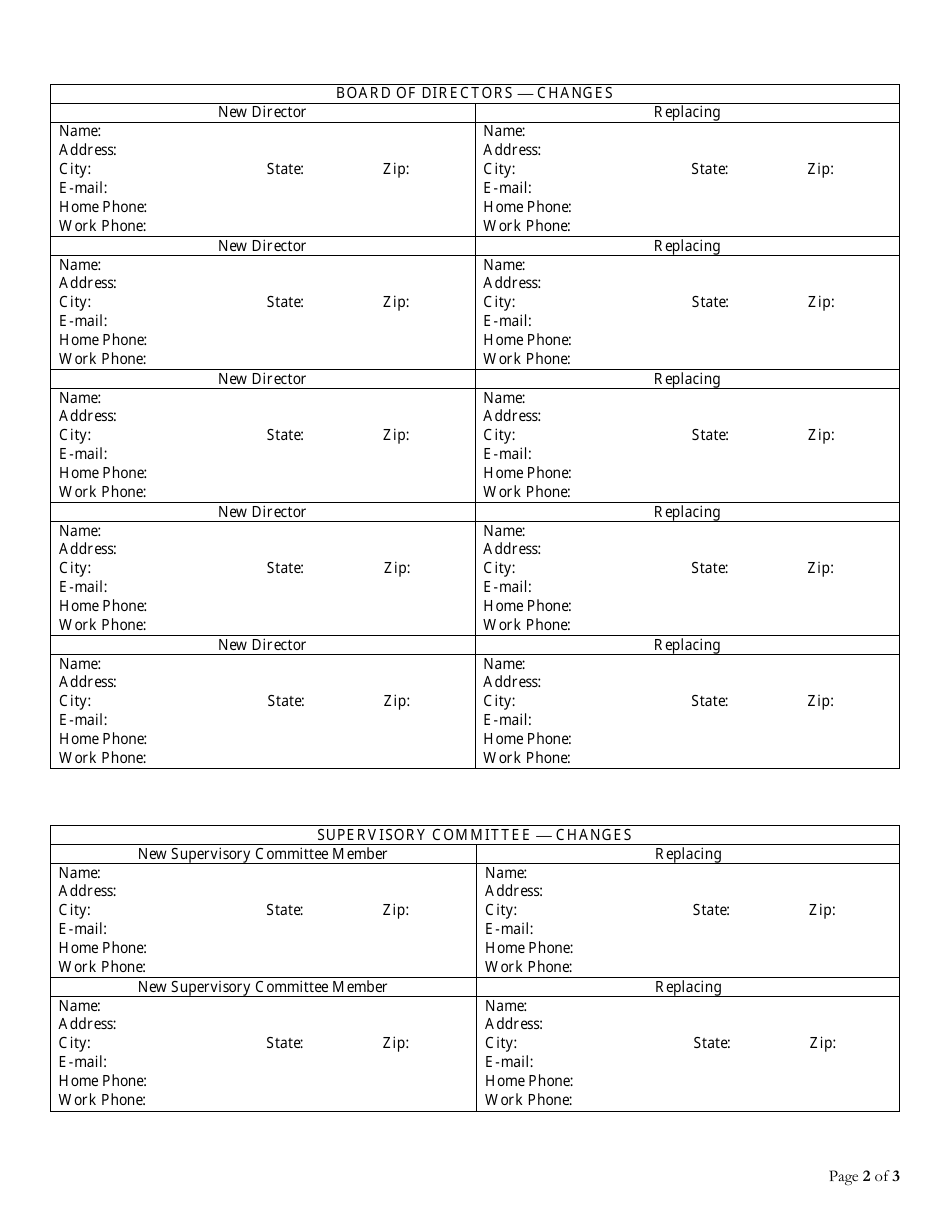 Changes of Officers and Directors (Occurring Between Annual Meetings) - Pennsylvania, Page 2