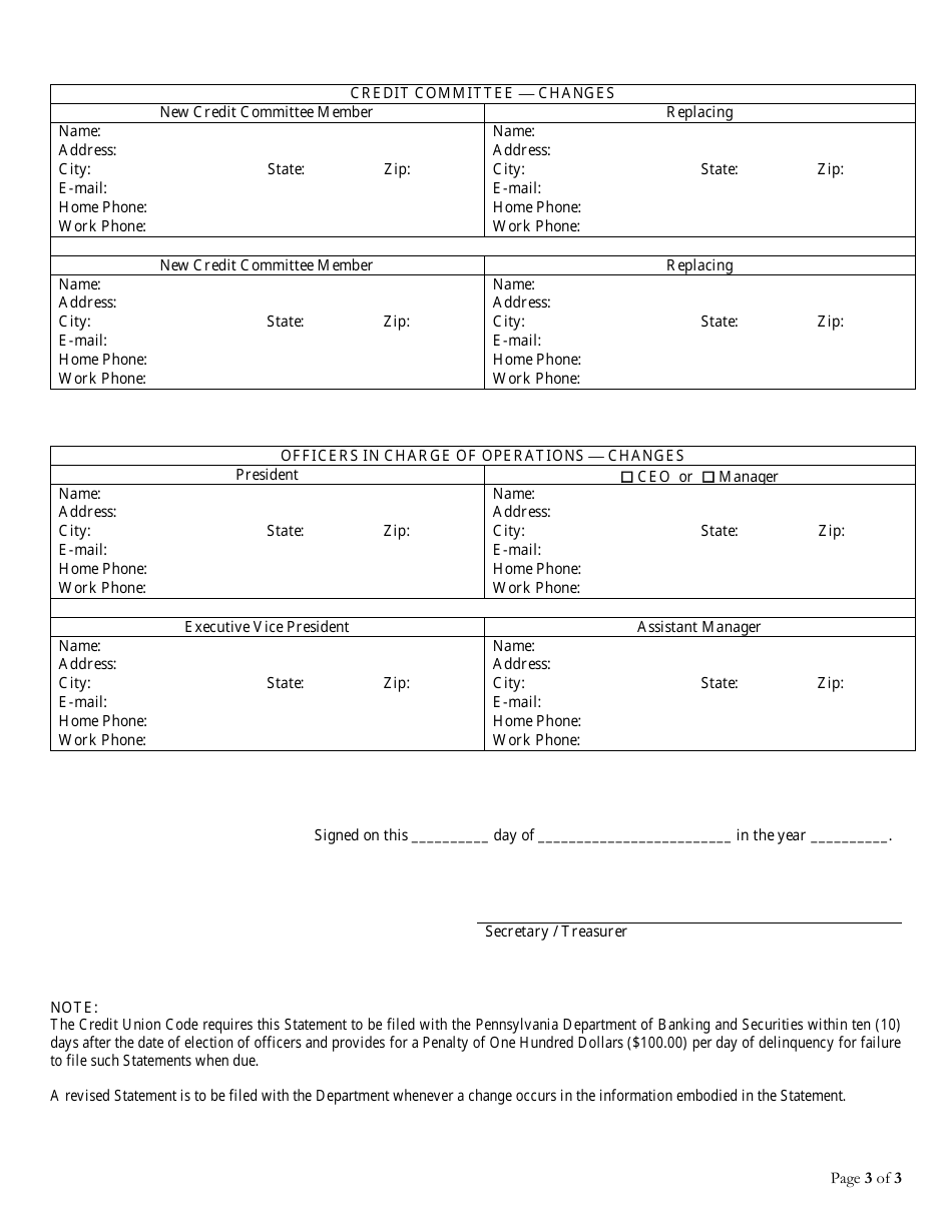 Changes of Officers and Directors (Occurring Between Annual Meetings) - Pennsylvania, Page 3