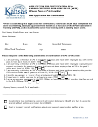 Document preview: Application for Certification as a Kansas Certified Peer Specialist (Kcps) - Kansas