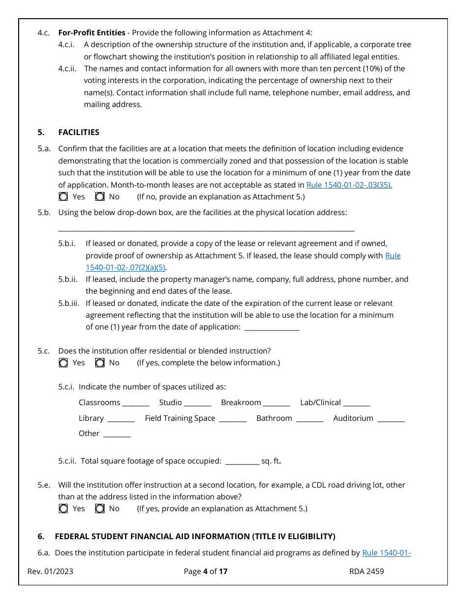 Application for Initial Authorization of a Postsecondary Educational Institution - Tennessee, Page 4