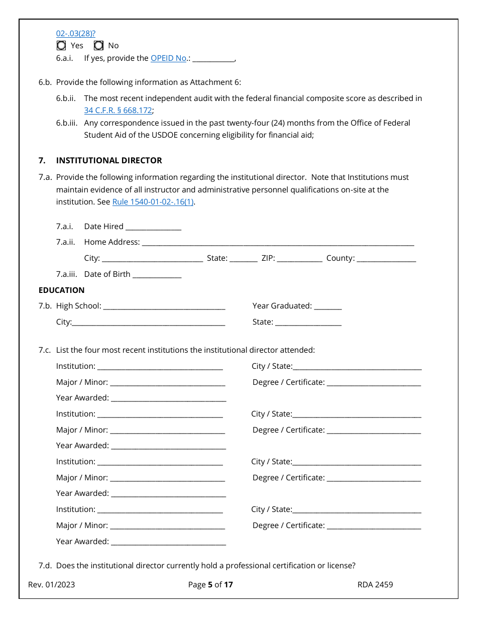 Application for Initial Authorization of a Postsecondary Educational Institution - Tennessee, Page 5