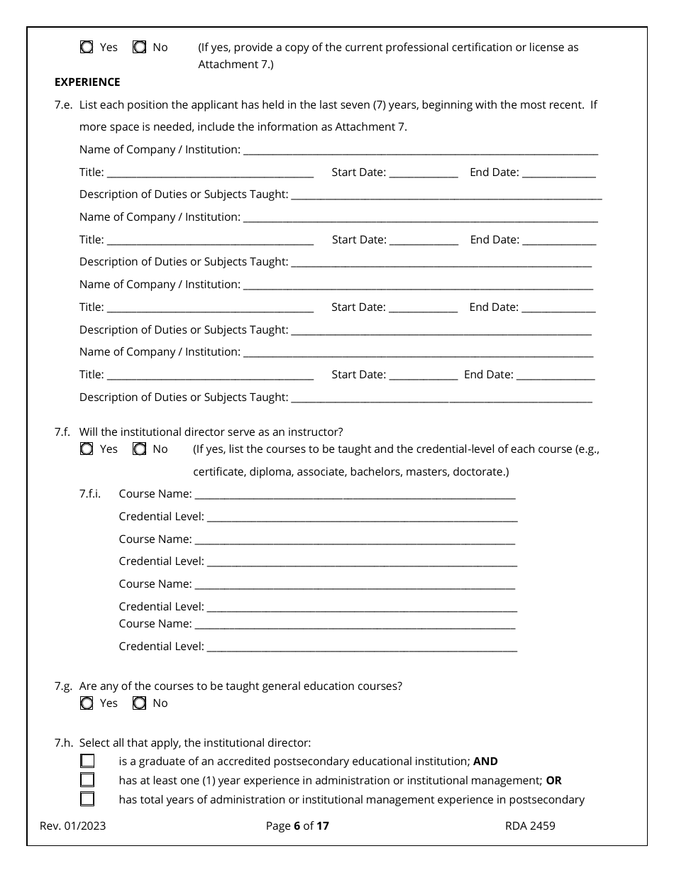 Application for Initial Authorization of a Postsecondary Educational Institution - Tennessee, Page 6