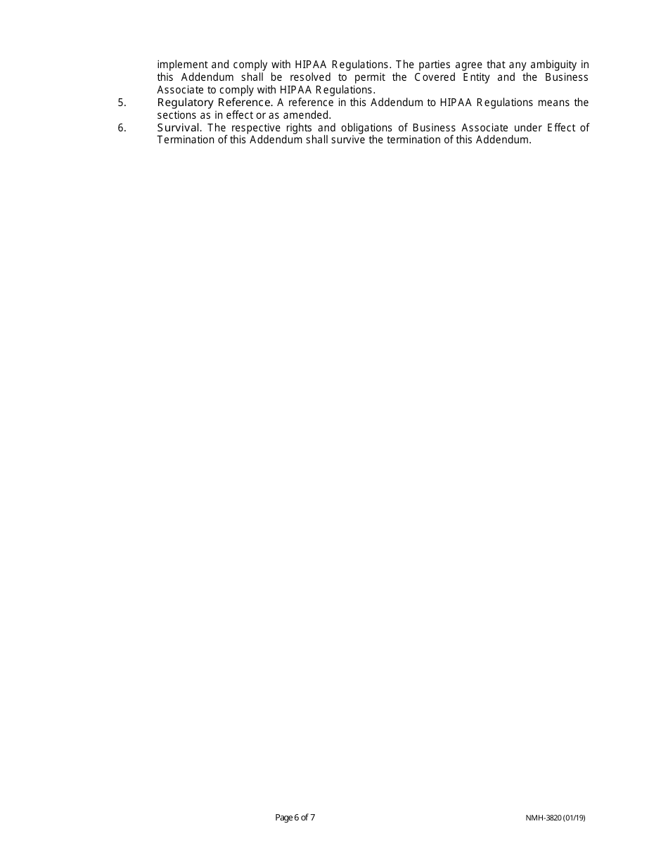Form NMH-3820 Business Associate Addendum - Nevada, Page 6