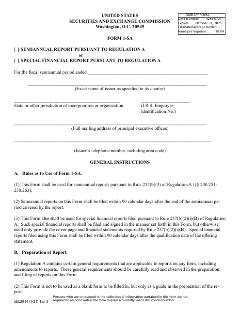 Form 1-SA (SEC Form 2914)  Printable Pdf