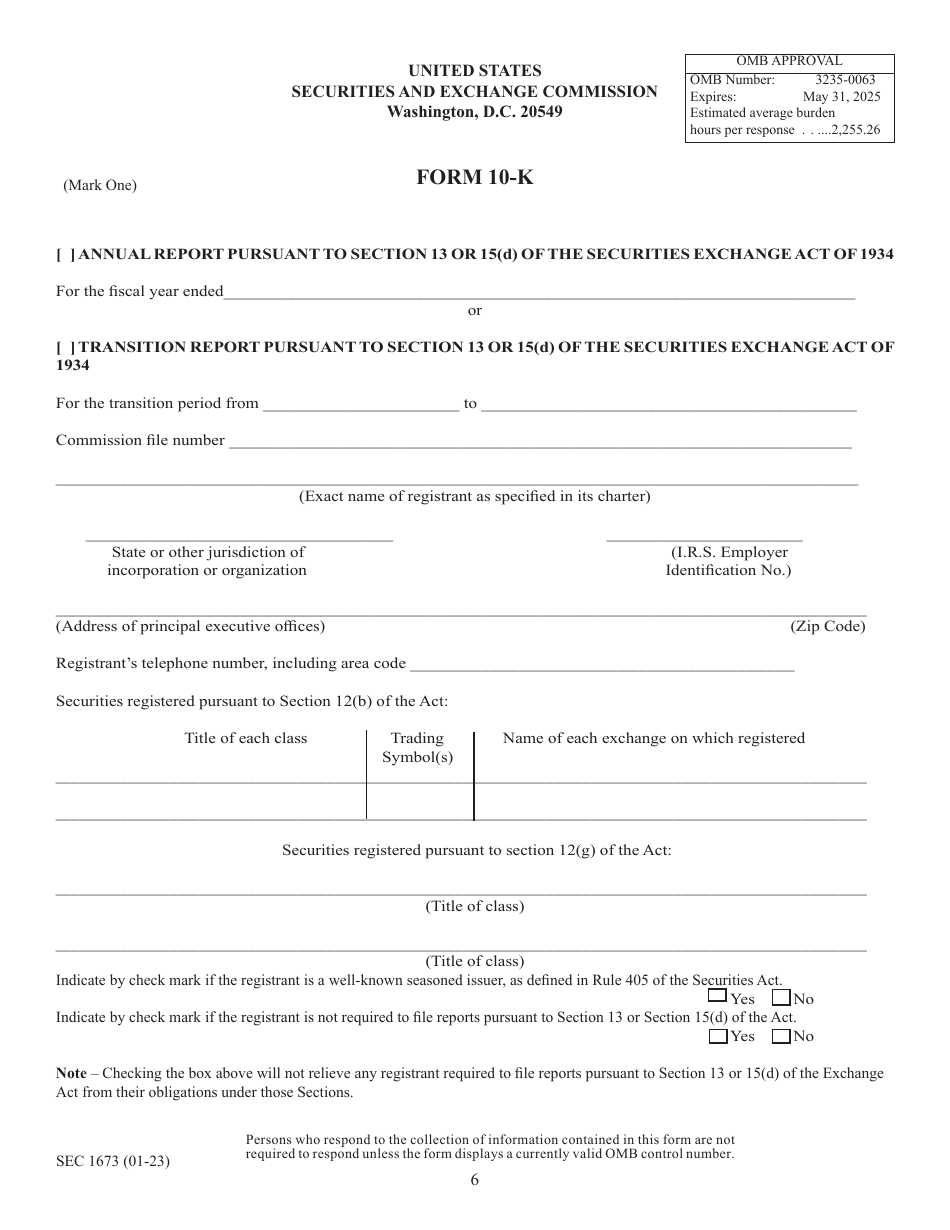 Form 10-K (SEC Form 1673) Annual Report Pursuant to Section 13 or 15(D) of the Securities Exchange Act of 1934, Page 6