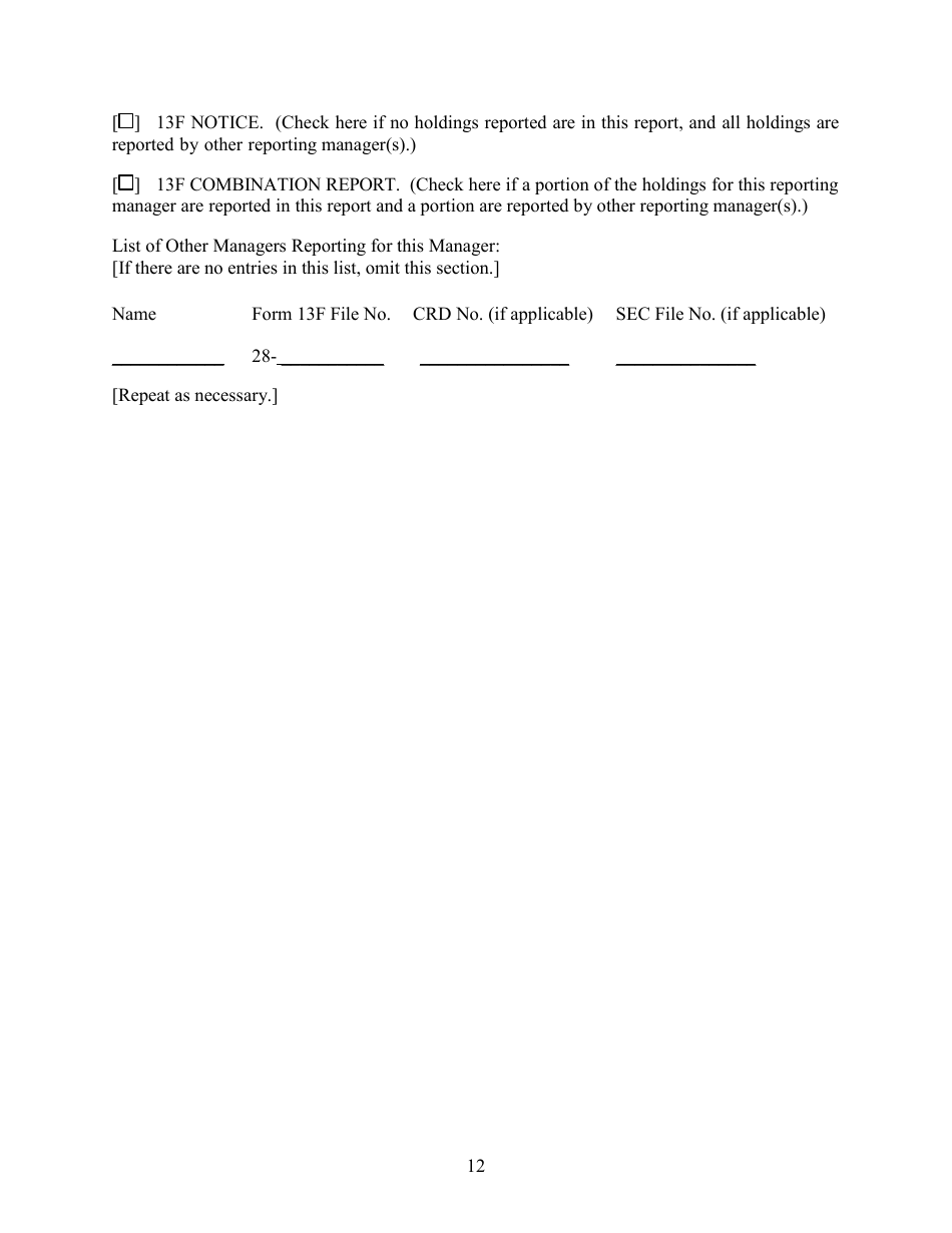Form 13F (SEC Form 1685) Information Required of Institutional Investment Managers Pursuant to Section 13(F) of the Securities Exchange Act of 1934 and Rules Thereunder, Page 12