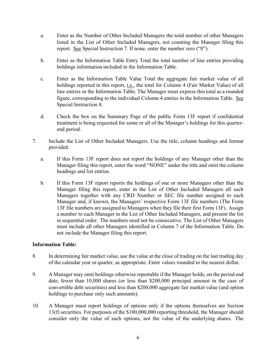Form 13F (SEC Form 1685) Information Required of Institutional Investment Managers Pursuant to Section 13(F) of the Securities Exchange Act of 1934 and Rules Thereunder, Page 6