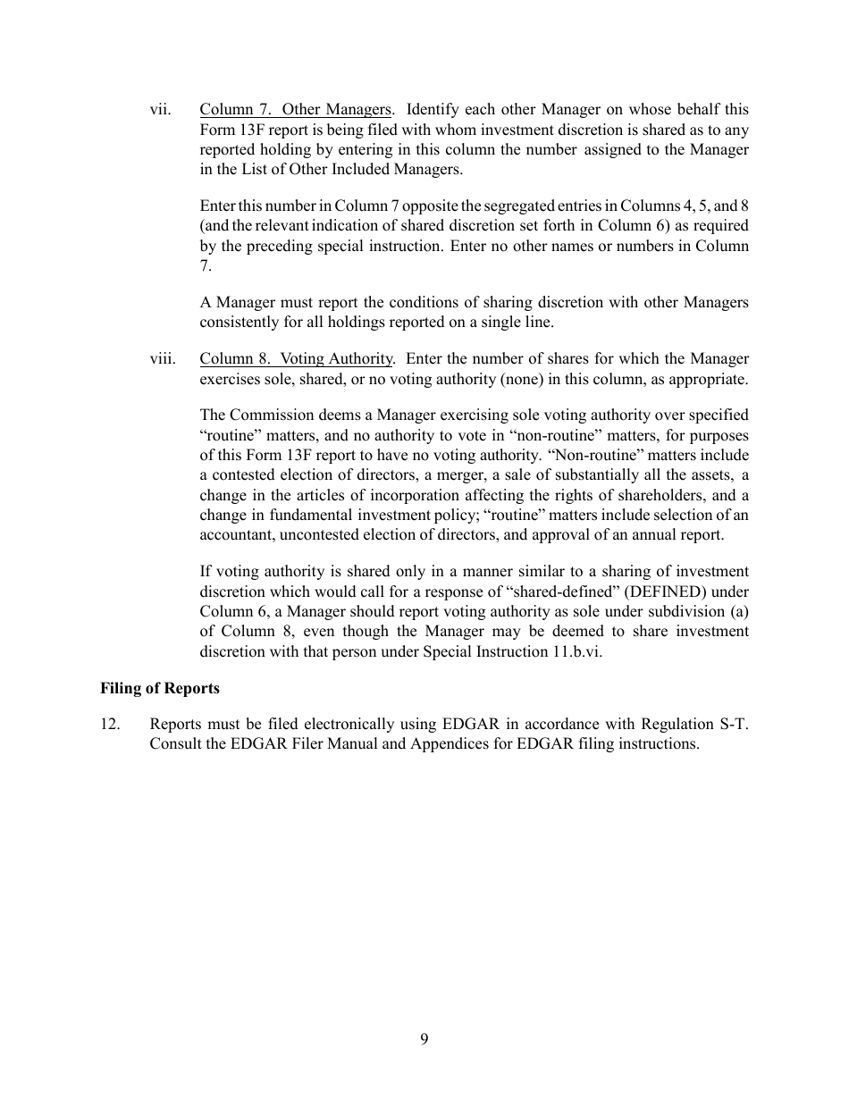 Form 13F (SEC Form 1685) Information Required of Institutional Investment Managers Pursuant to Section 13(F) of the Securities Exchange Act of 1934 and Rules Thereunder, Page 9