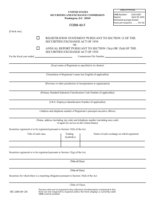 Form 40-F (SEC Form 2285)  Printable Pdf