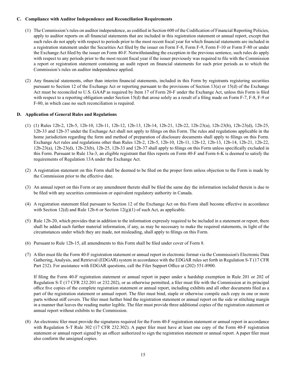 Form 40-F (SEC Form 2285) Registration Statement Pursuant to Section 12 or Annual Report Pursuant to Section 13(A) or 15(D), Page 15