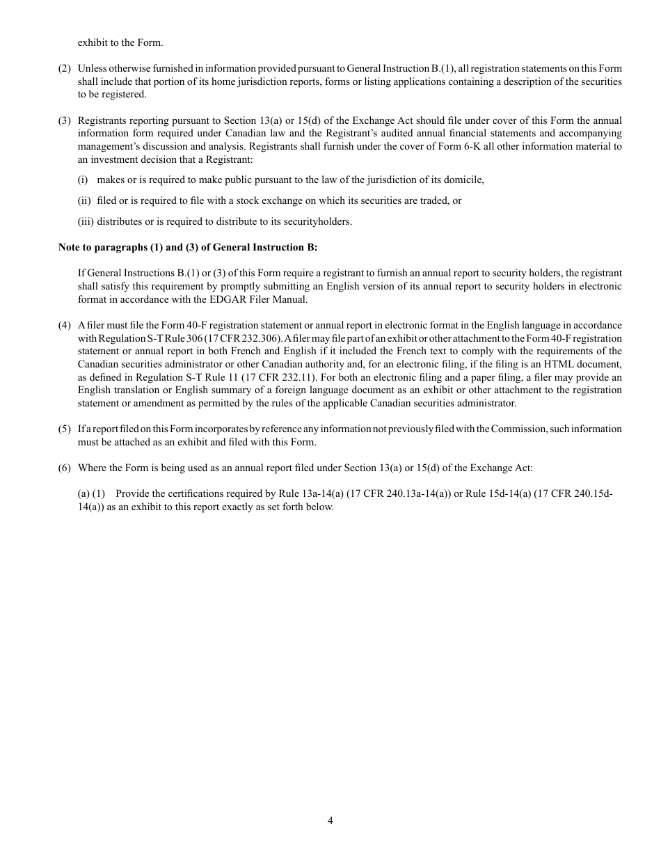 Form 40-F (SEC Form 2285) Registration Statement Pursuant to Section 12 or Annual Report Pursuant to Section 13(A) or 15(D), Page 4