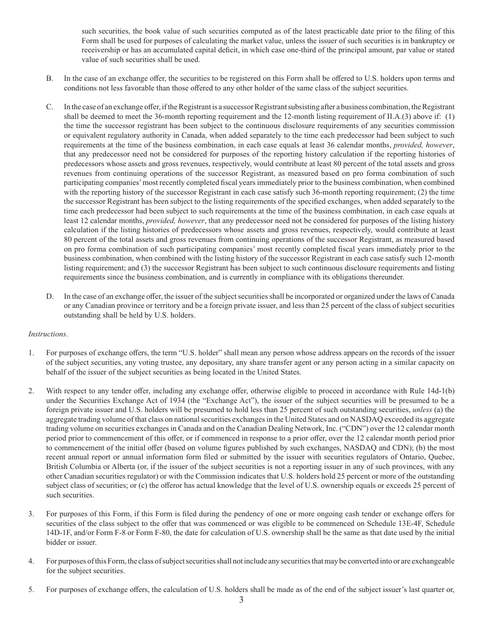 Form F-8 (SEC Form 2290) Registration Statement Under the Securities Act of 1933, Page 3