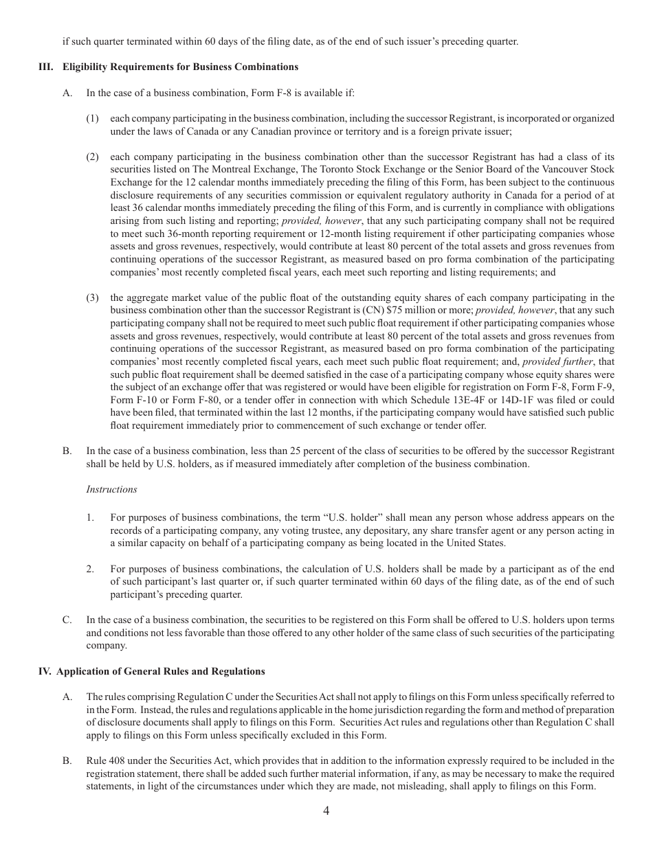Form F-8 (SEC Form 2290) Registration Statement Under the Securities Act of 1933, Page 4
