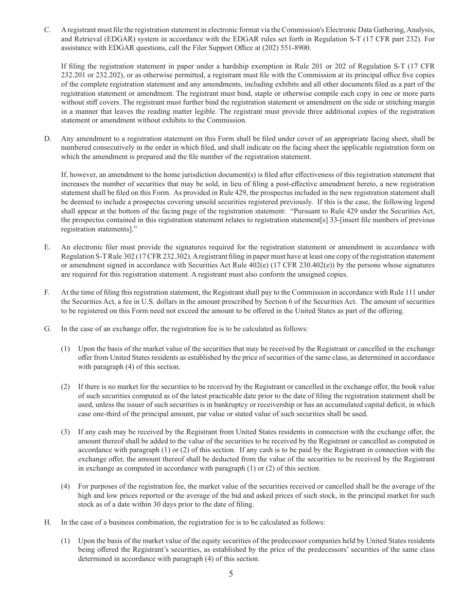 Form F-8 (SEC Form 2290) Registration Statement Under the Securities Act of 1933, Page 5