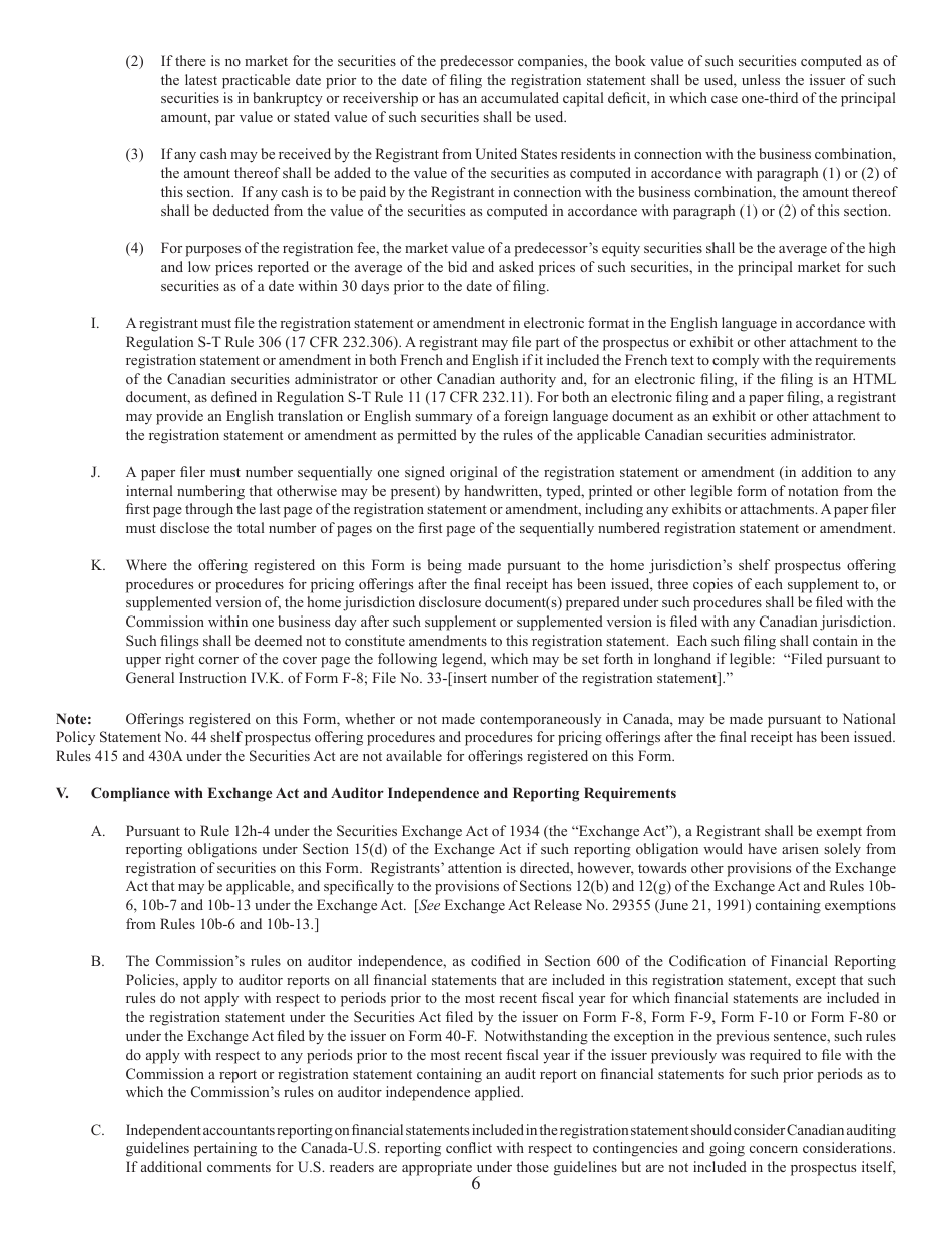 Form F-8 (SEC Form 2290) Registration Statement Under the Securities Act of 1933, Page 6