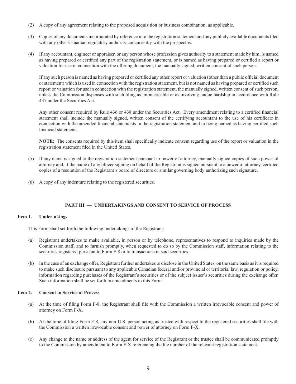 Form F-8 (SEC Form 2290) Registration Statement Under the Securities Act of 1933, Page 9