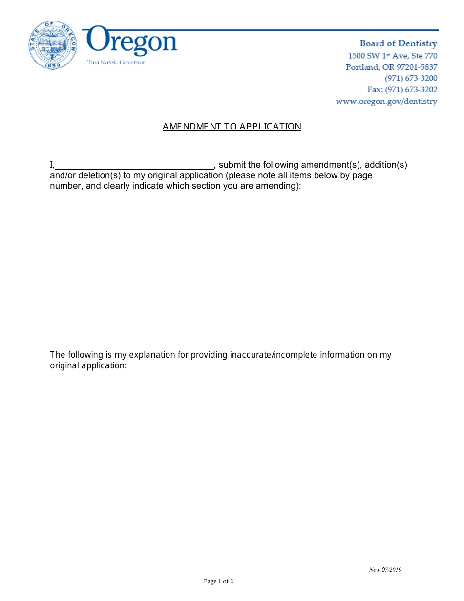 Oregon Amendment to Application Fill Out, Sign Online and Download