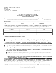 Document preview: Application for Dental Hygiene Restorative Functions Endorsement - Oregon