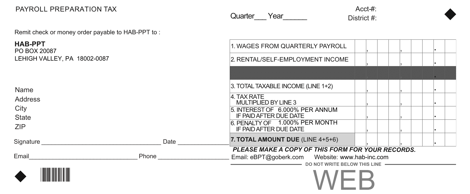 Payroll Preparation Tax - Pennsylvania Download Pdf