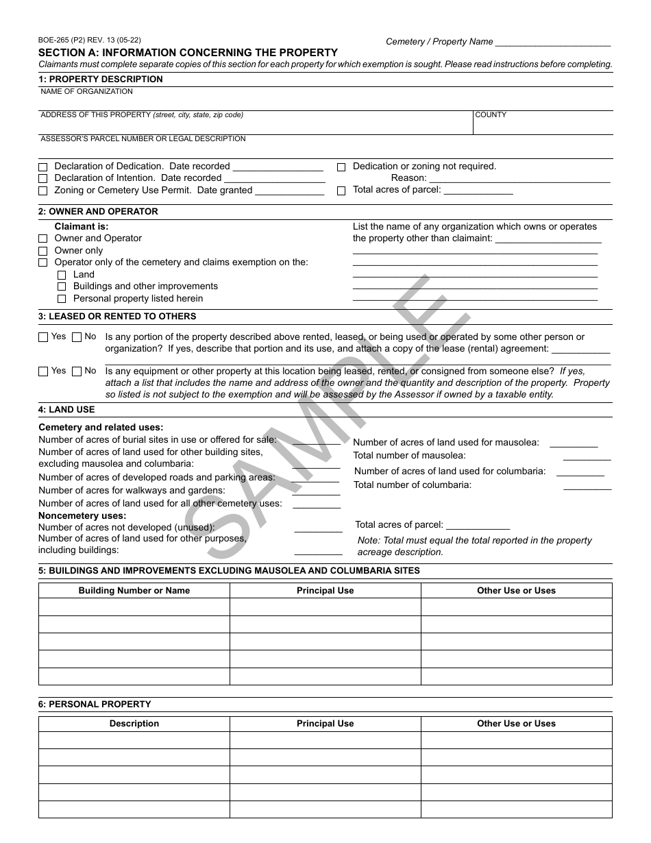 Form BOE-265 - Fill Out, Sign Online and Download Printable PDF ...