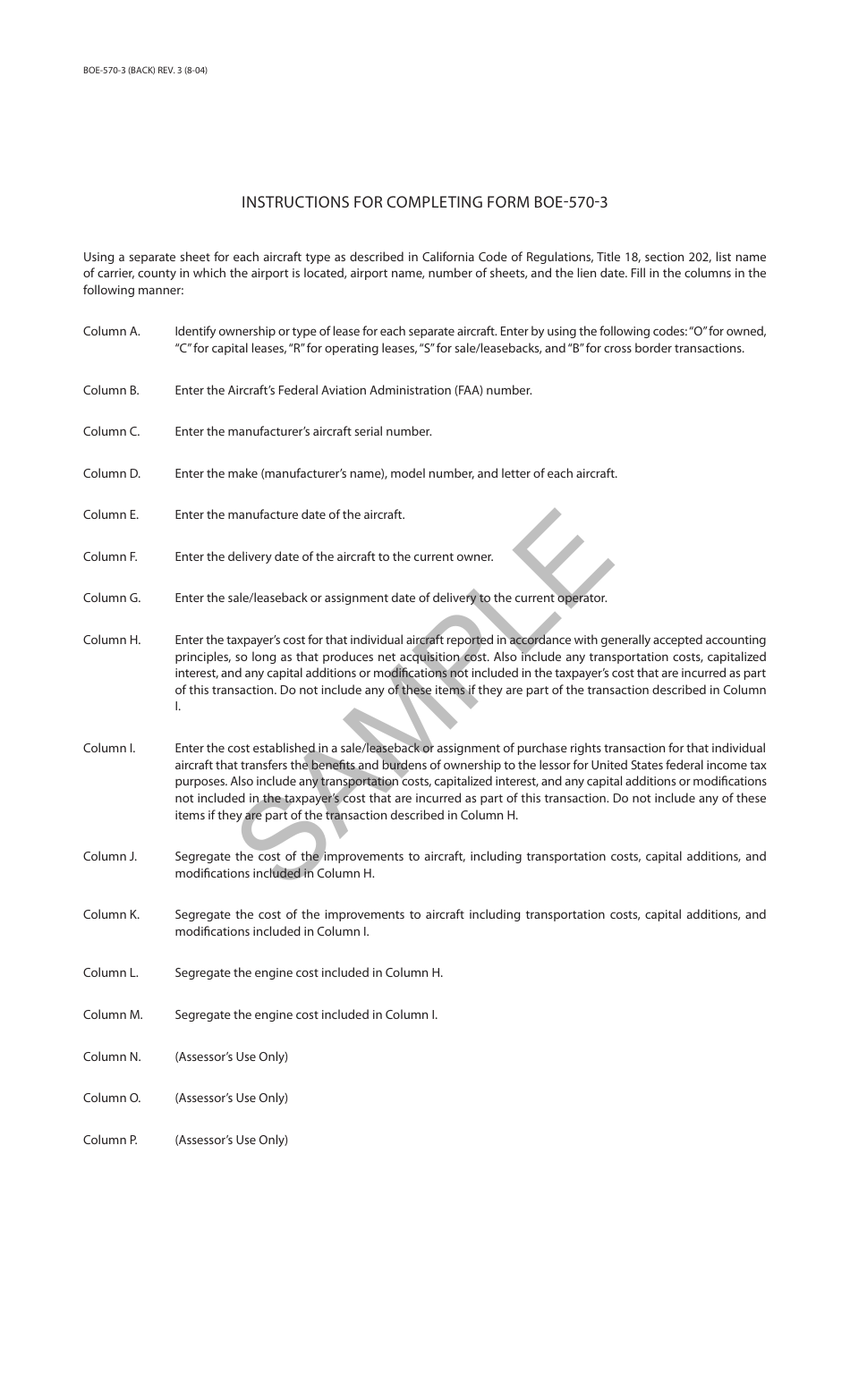 California Air Carrier's Operation Report (Aircraft Value Computations