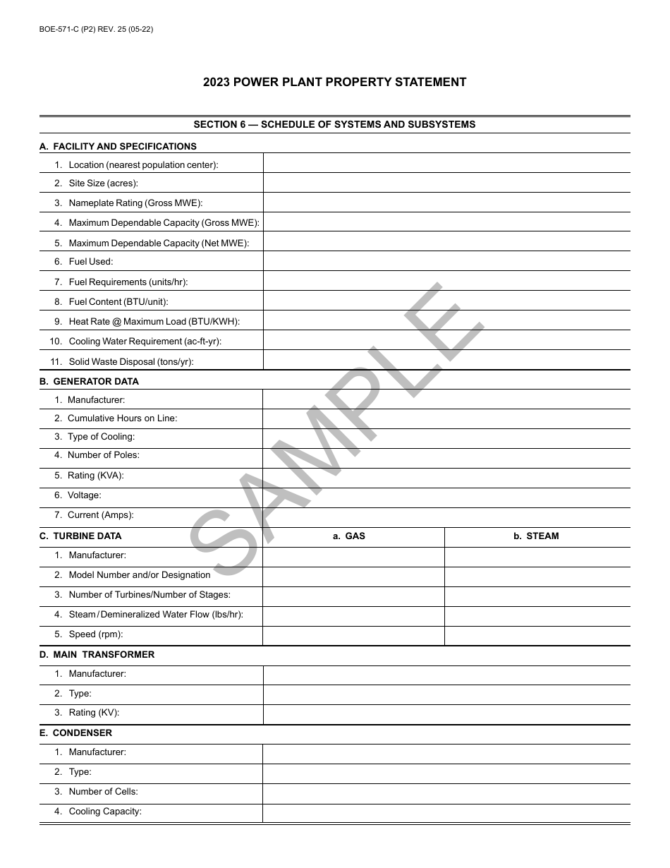 Form BOE-571-C Power Plant Property Statement - Sample - California, Page 2