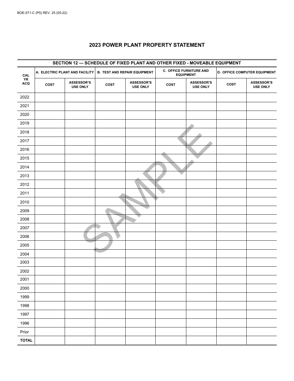 Form BOE-571-C Power Plant Property Statement - Sample - California, Page 5