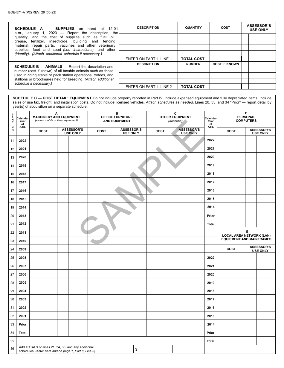 Form BOE-571-A Agricultural Property Statement - Sample - California, Page 2