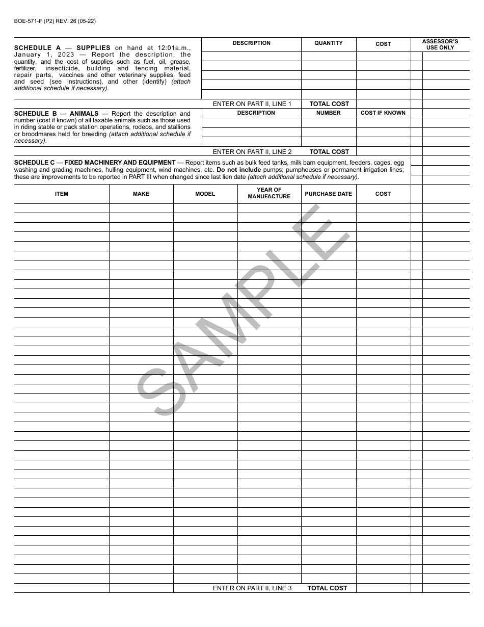 Form BOE-571-F Agricultural Property Statement - Sample - California, Page 2