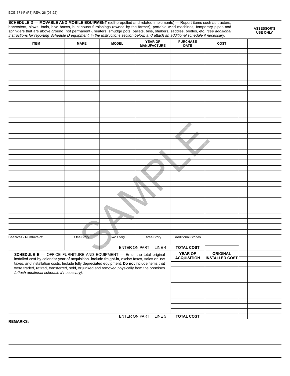 Form BOE-571-F Agricultural Property Statement - Sample - California, Page 3