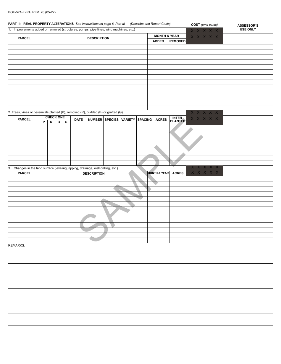 Form BOE-571-F Agricultural Property Statement - Sample - California, Page 4