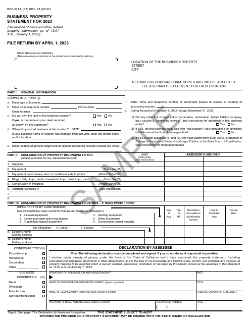 Form BOE-571-L 2023 Printable Pdf