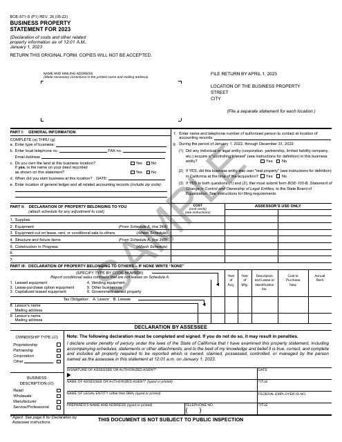 Form BOE-571-S 2023 Printable Pdf