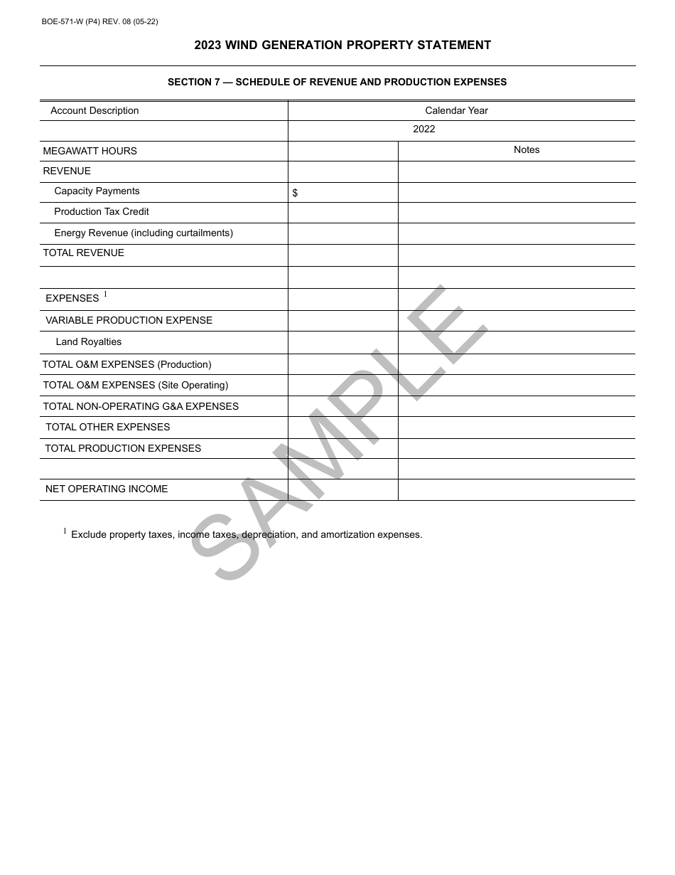 Form BOE-571-W Wind Generation Property Statement - Sample - California, Page 4