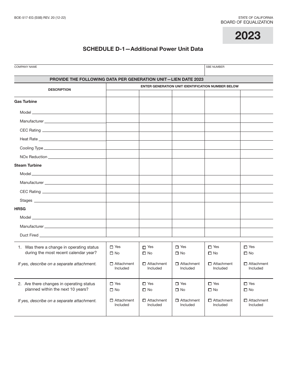 Form BOE-517-EG Property Statement - Electric Generation Companies - California, Page 10
