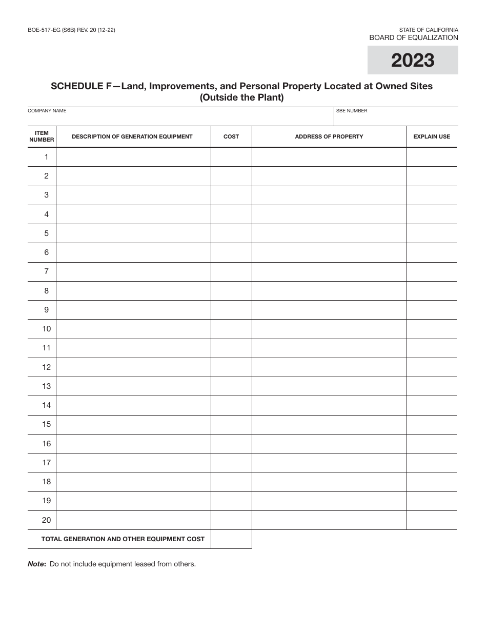 Form BOE-517-EG Property Statement - Electric Generation Companies - California, Page 12