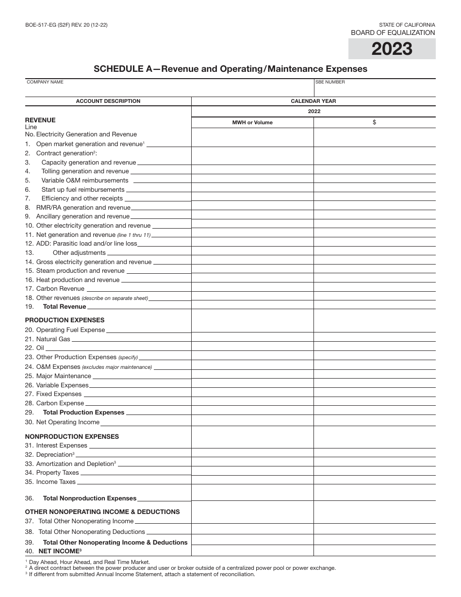 Form BOE-517-EG Property Statement - Electric Generation Companies - California, Page 3