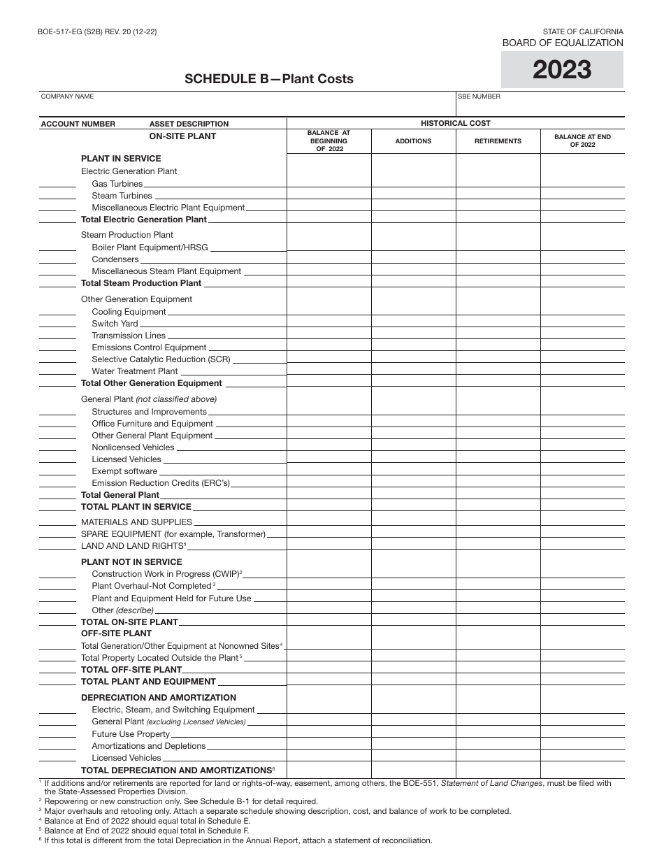 Form BOE-517-EG Property Statement - Electric Generation Companies - California, Page 4
