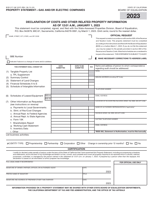 Form BOE-517-GE 2023 Printable Pdf