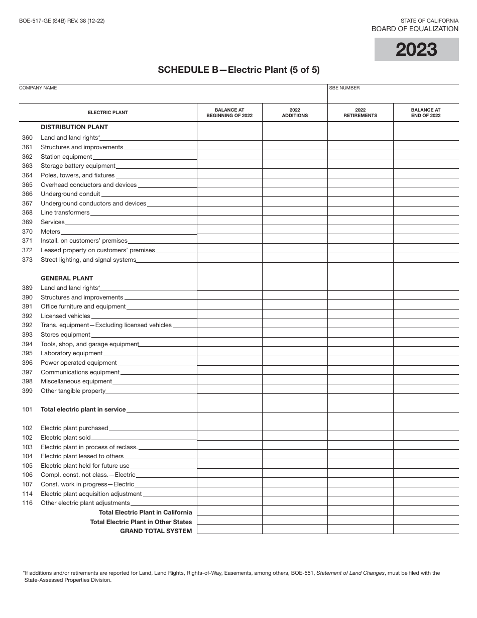 Form BOE-517-GE Property Statement - Gas and / or Electric Companies - California, Page 8