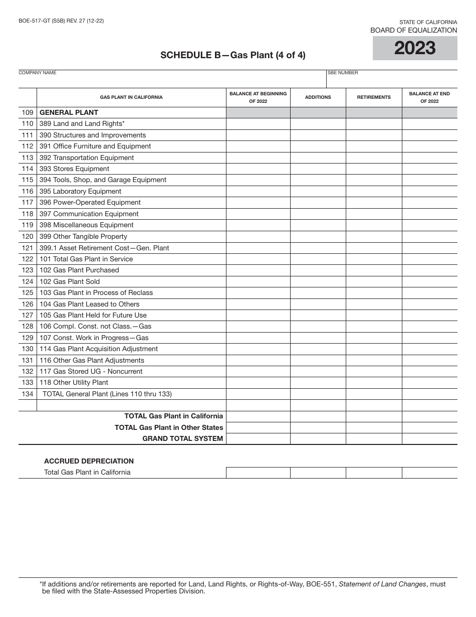 Form BOE-517-GT Property Statement - Gas Transmission Companies - California, Page 10