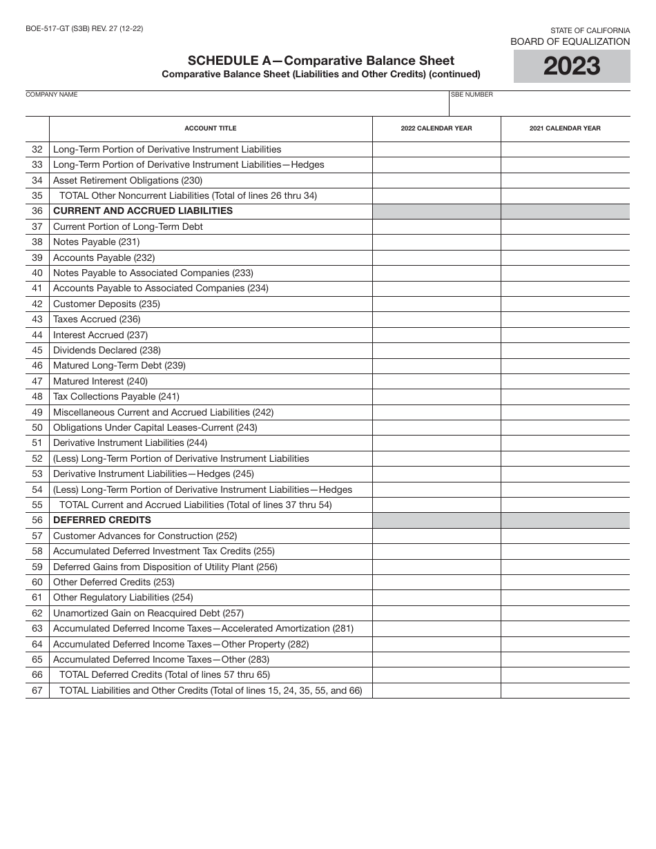 Form BOE-517-GT Property Statement - Gas Transmission Companies - California, Page 6