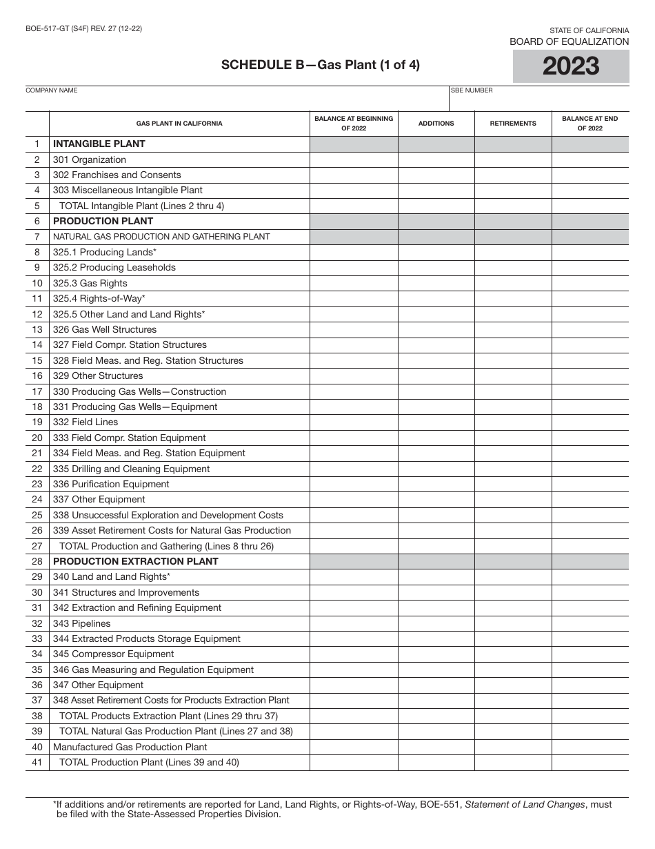 Form BOE-517-GT Property Statement - Gas Transmission Companies - California, Page 7