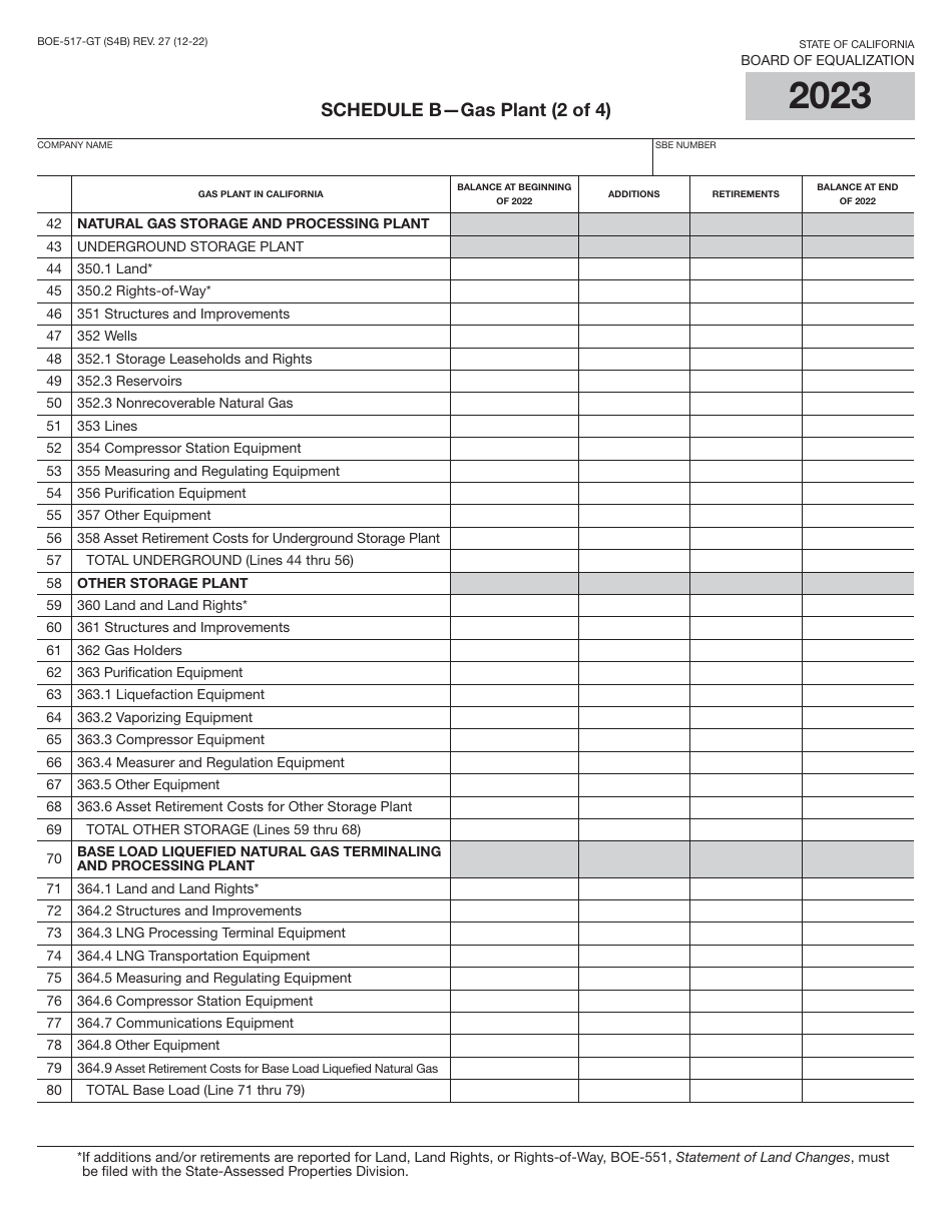 Form BOE-517-GT Property Statement - Gas Transmission Companies - California, Page 8